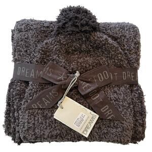 Barefoot Dreams CozyChic Pom Pom Beanie and Scarf Set in Espresso/Cocoa NWT!